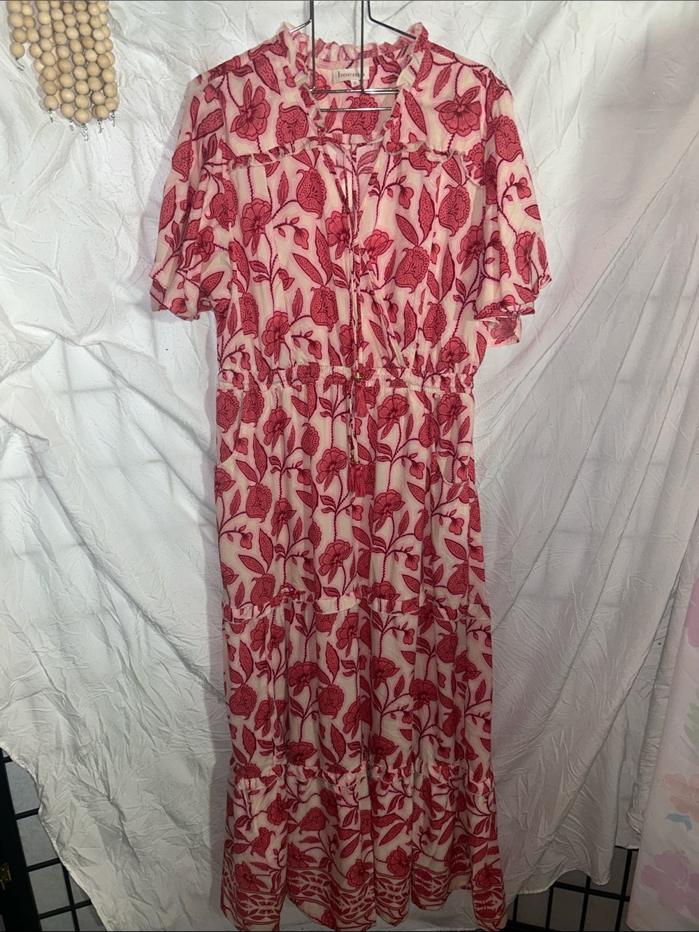 Anthro Floral Tiered Maxi Dress in Pink and Cream  worn once